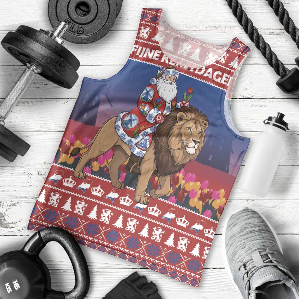 Netherlands Christmas Personalized Men Tank Top Santa Riding Lion Fijne Kerstdagen - Wonder Print Shop