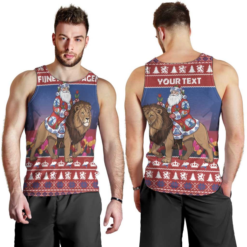 Netherlands Christmas Personalized Men Tank Top Santa Riding Lion Fijne Kerstdagen - Wonder Print Shop