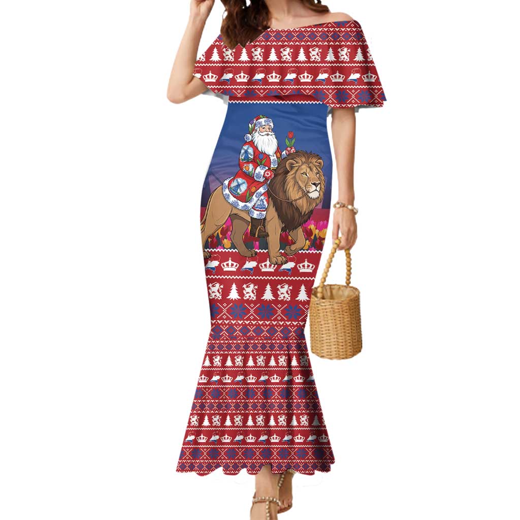 Netherlands Christmas Personalized Mermaid Dress Santa Riding Lion Fijne Kerstdagen - Wonder Print Shop