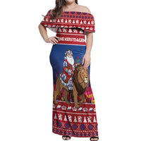 Netherlands Christmas Personalized Off Shoulder Maxi Dress Santa Riding Lion Fijne Kerstdagen - Wonder Print Shop