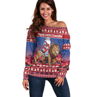 Netherlands Christmas Personalized Off Shoulder Sweater Santa Riding Lion Fijne Kerstdagen - Wonder Print Shop