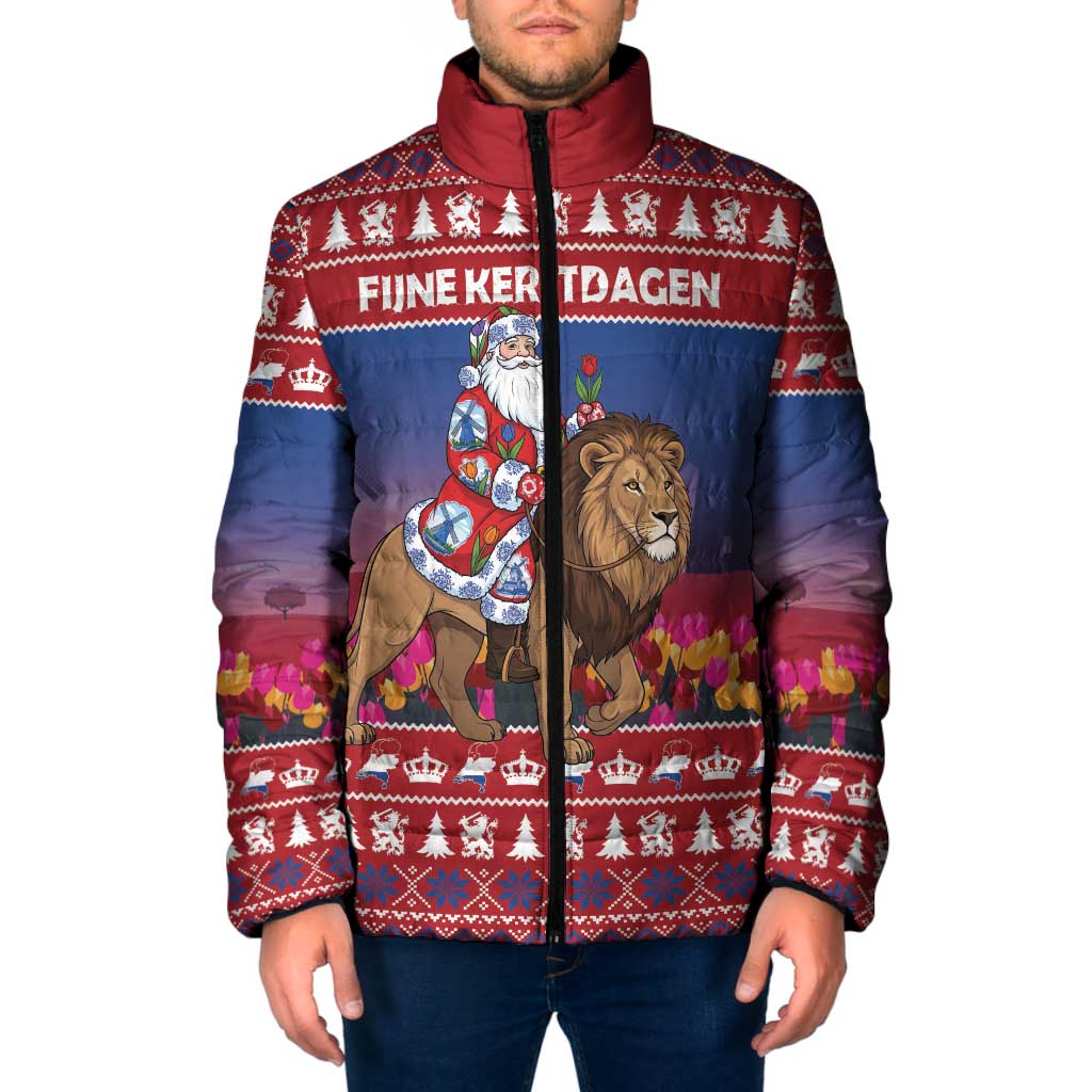 Netherlands Christmas Personalized Padded Jacket Santa Riding Lion Fijne Kerstdagen - Wonder Print Shop