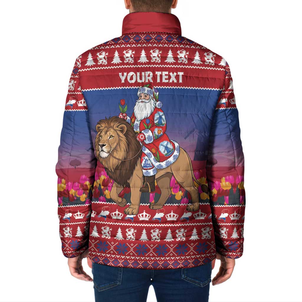 Netherlands Christmas Personalized Padded Jacket Santa Riding Lion Fijne Kerstdagen - Wonder Print Shop