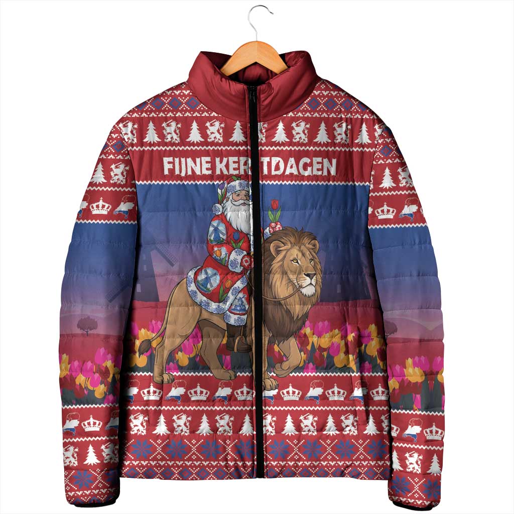 Netherlands Christmas Personalized Padded Jacket Santa Riding Lion Fijne Kerstdagen - Wonder Print Shop