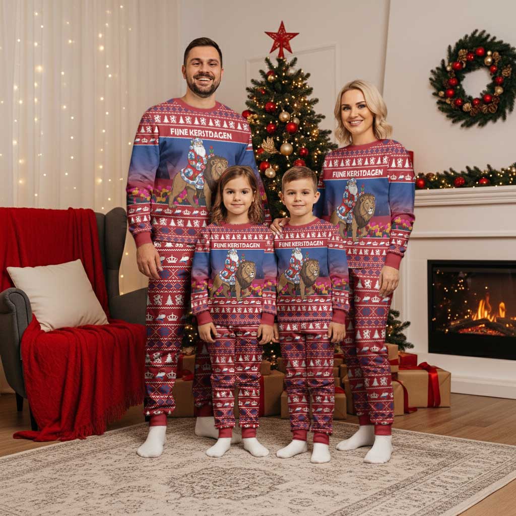 Netherlands Christmas Personalized Christmas Pajama Set Santa Riding Lion Fijne Kerstdagen - Wonder Print Shop