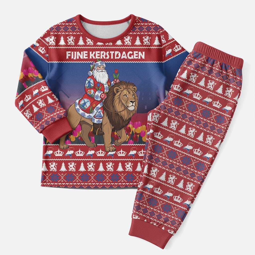 Netherlands Christmas Personalized Christmas Pajama Set Santa Riding Lion Fijne Kerstdagen - Wonder Print Shop