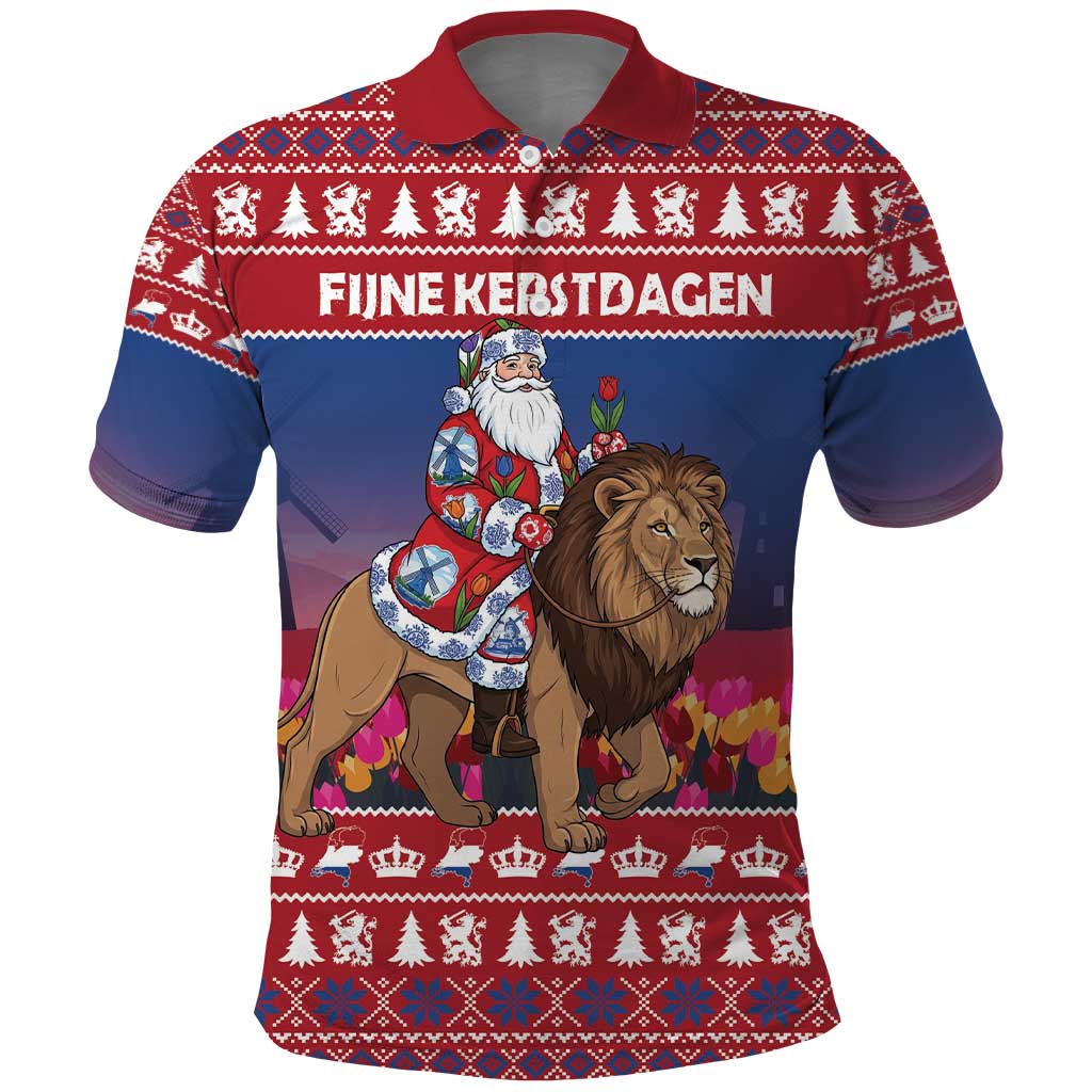 Netherlands Christmas Personalized Polo Shirt Santa Riding Lion Fijne Kerstdagen - Wonder Print Shop