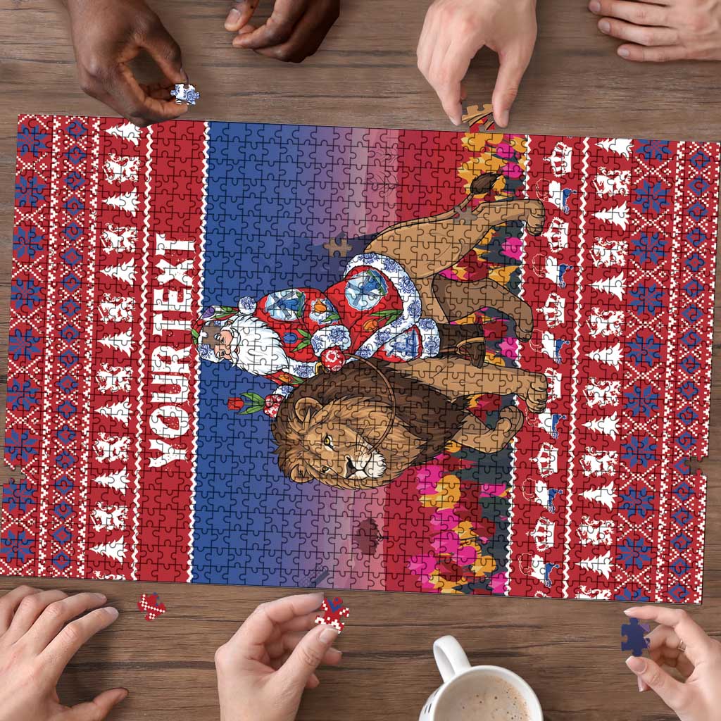 Netherlands Christmas Personalized Puzzle Santa Riding Lion Fijne Kerstdagen - Wonder Print Shop