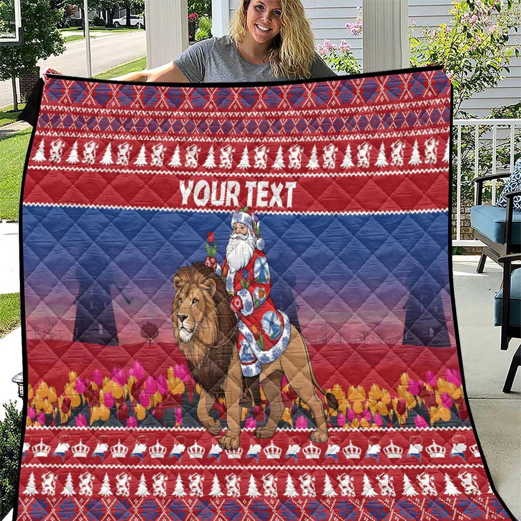 Netherlands Christmas Personalized Quilt Santa Riding Lion Fijne Kerstdagen - Wonder Print Shop