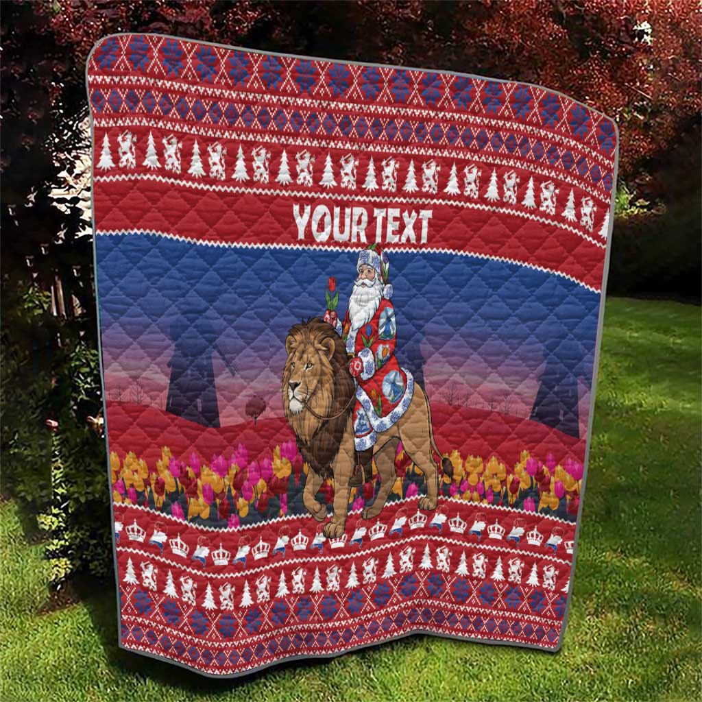 Netherlands Christmas Personalized Quilt Santa Riding Lion Fijne Kerstdagen - Wonder Print Shop