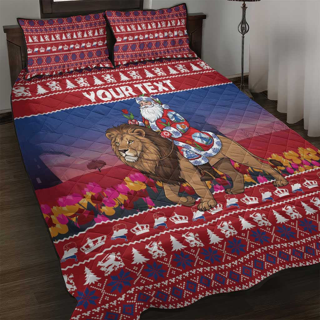Netherlands Christmas Personalized Quilt Bed Set Santa Riding Lion Fijne Kerstdagen - Wonder Print Shop