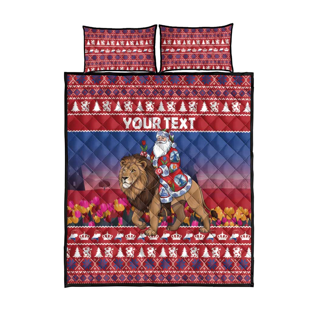 Netherlands Christmas Personalized Quilt Bed Set Santa Riding Lion Fijne Kerstdagen - Wonder Print Shop
