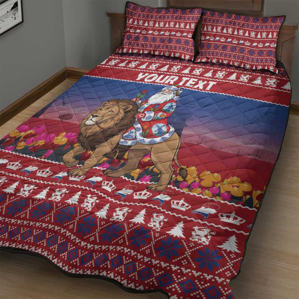 Netherlands Christmas Personalized Quilt Bed Set Santa Riding Lion Fijne Kerstdagen - Wonder Print Shop