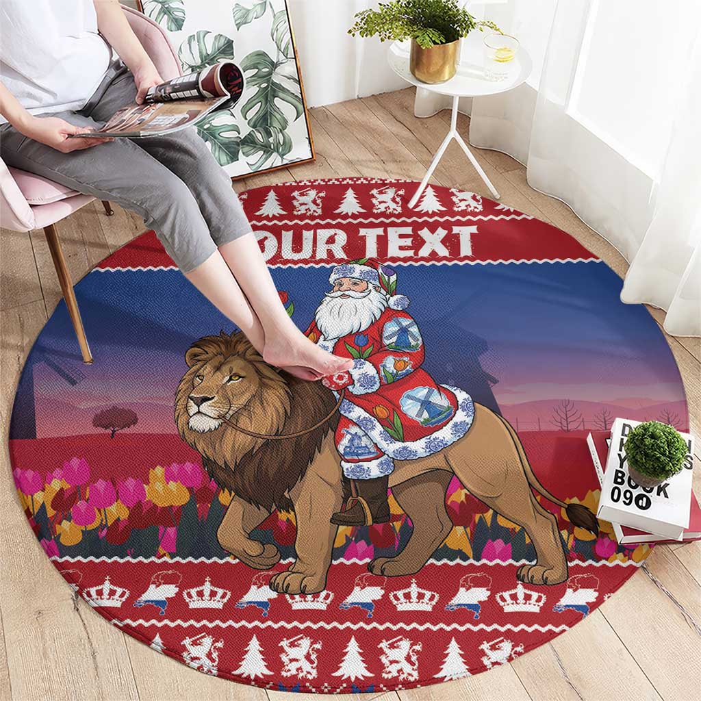 Netherlands Christmas Personalized Round Carpet Santa Riding Lion Fijne Kerstdagen - Wonder Print Shop