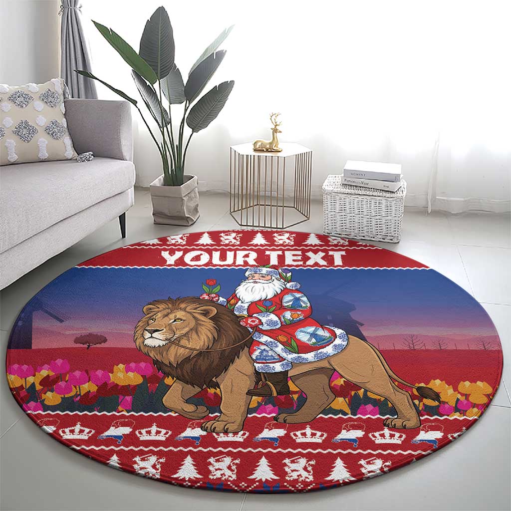 Netherlands Christmas Personalized Round Carpet Santa Riding Lion Fijne Kerstdagen - Wonder Print Shop