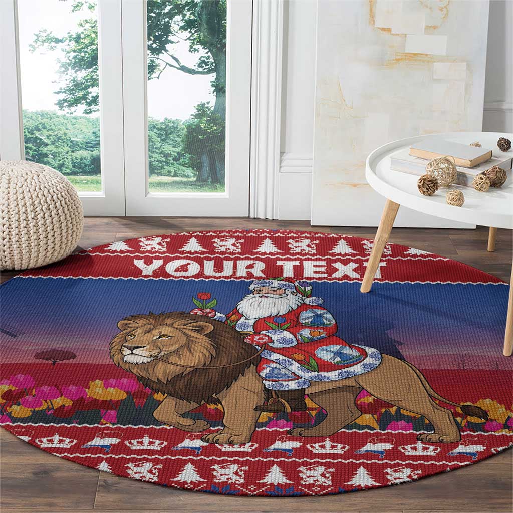 Netherlands Christmas Personalized Round Carpet Santa Riding Lion Fijne Kerstdagen - Wonder Print Shop