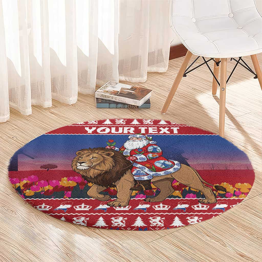 Netherlands Christmas Personalized Round Carpet Santa Riding Lion Fijne Kerstdagen - Wonder Print Shop