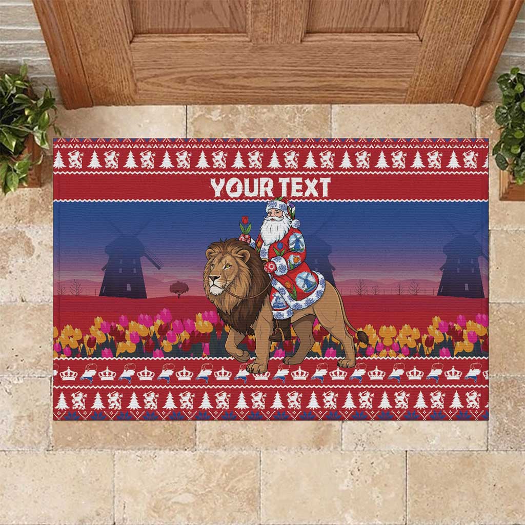 Netherlands Christmas Personalized Rubber Doormat Santa Riding Lion Fijne Kerstdagen - Wonder Print Shop