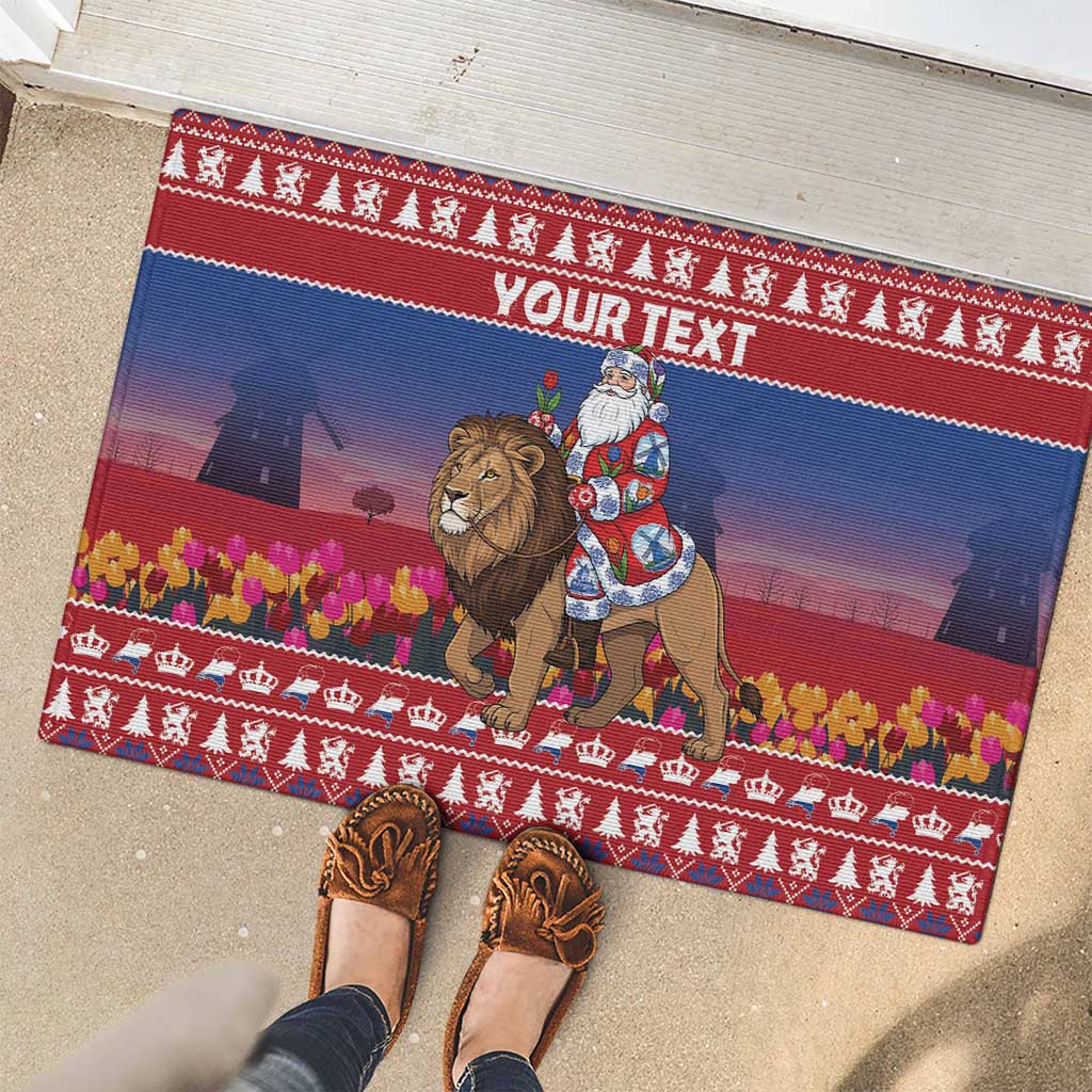 Netherlands Christmas Personalized Rubber Doormat Santa Riding Lion Fijne Kerstdagen - Wonder Print Shop
