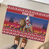 Netherlands Christmas Personalized Rubber Doormat Santa Riding Lion Fijne Kerstdagen - Wonder Print Shop