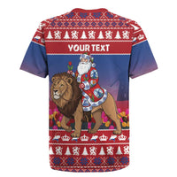 Netherlands Christmas Personalized Rugby Jersey Santa Riding Lion Fijne Kerstdagen - Wonder Print Shop