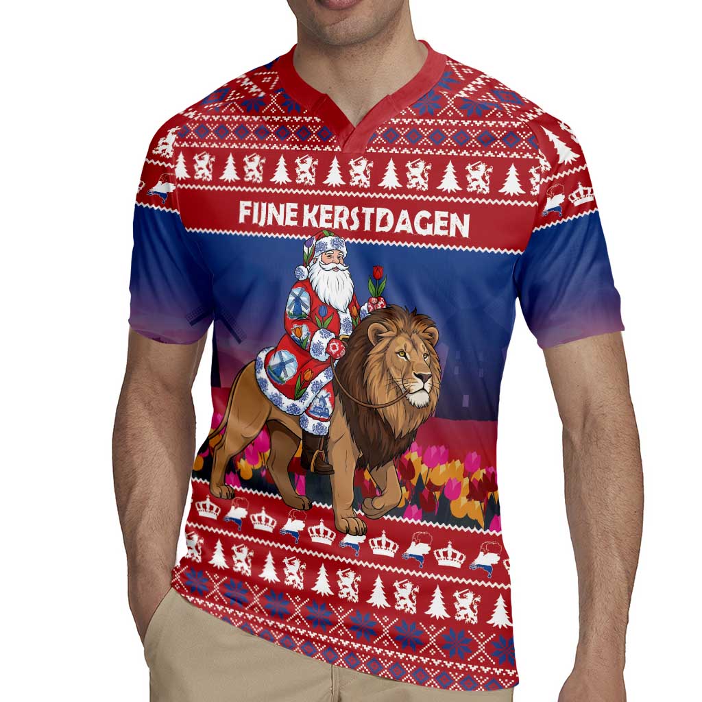 Netherlands Christmas Personalized Rugby Jersey Santa Riding Lion Fijne Kerstdagen - Wonder Print Shop