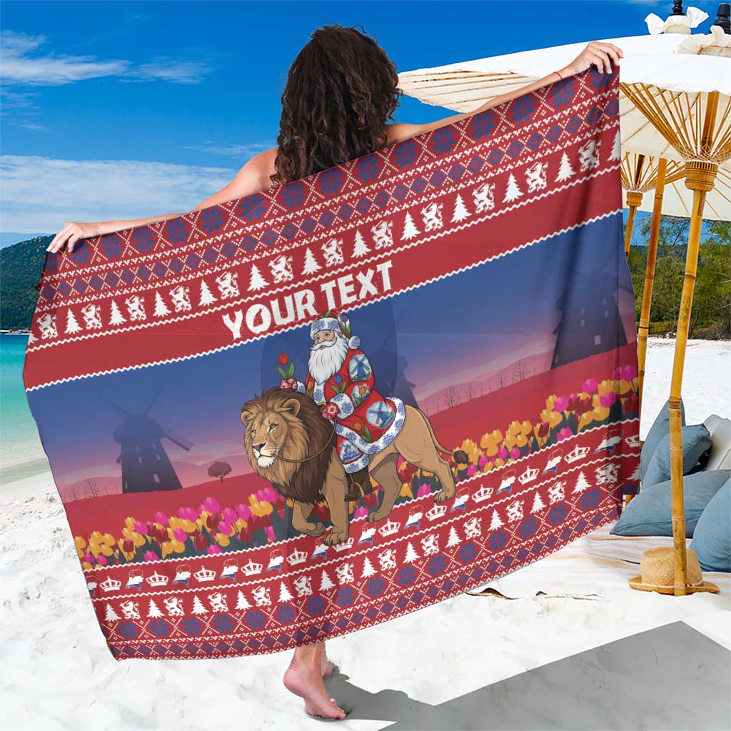 Netherlands Christmas Personalized Sarong Santa Riding Lion Fijne Kerstdagen - Wonder Print Shop