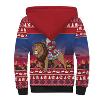 Netherlands Christmas Personalized Sherpa Hoodie Santa Riding Lion Fijne Kerstdagen - Wonder Print Shop
