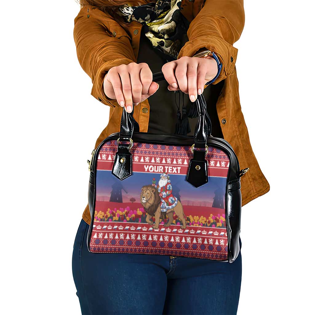 Netherlands Christmas Personalized Shoulder Handbag Santa Riding Lion Fijne Kerstdagen - Wonder Print Shop