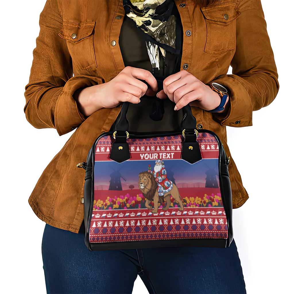 Netherlands Christmas Personalized Shoulder Handbag Santa Riding Lion Fijne Kerstdagen - Wonder Print Shop