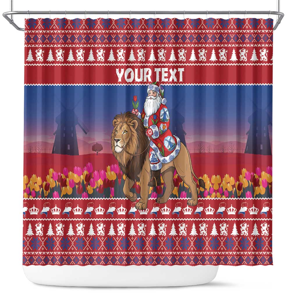 Netherlands Christmas Personalized Shower Curtain Santa Riding Lion Fijne Kerstdagen - Wonder Print Shop