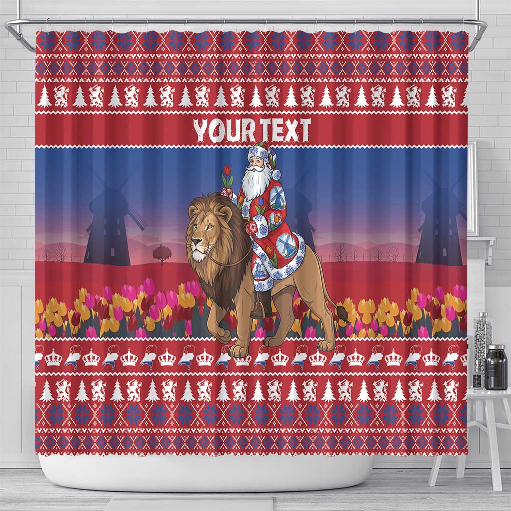 Netherlands Christmas Personalized Shower Curtain Santa Riding Lion Fijne Kerstdagen - Wonder Print Shop