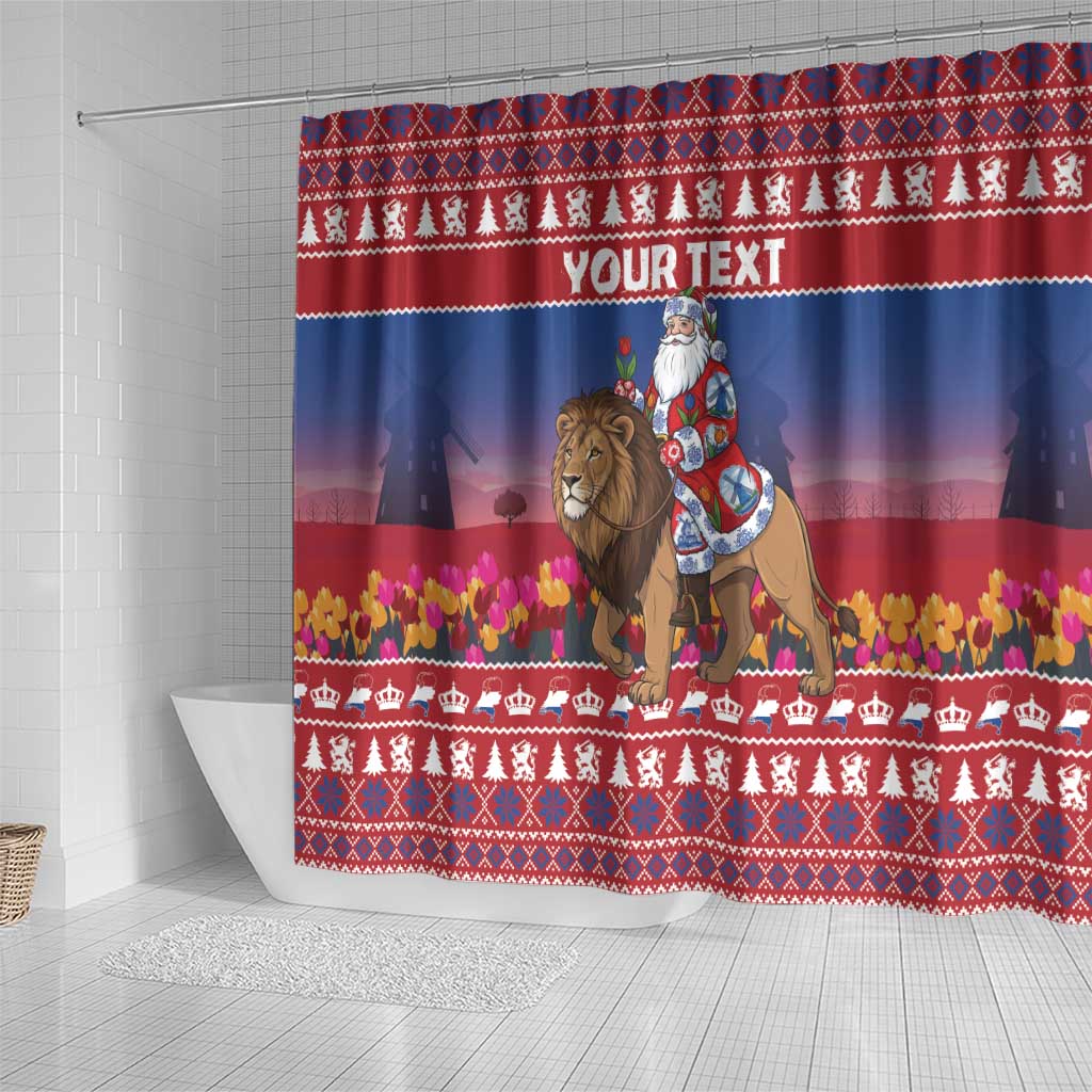 Netherlands Christmas Personalized Shower Curtain Santa Riding Lion Fijne Kerstdagen - Wonder Print Shop