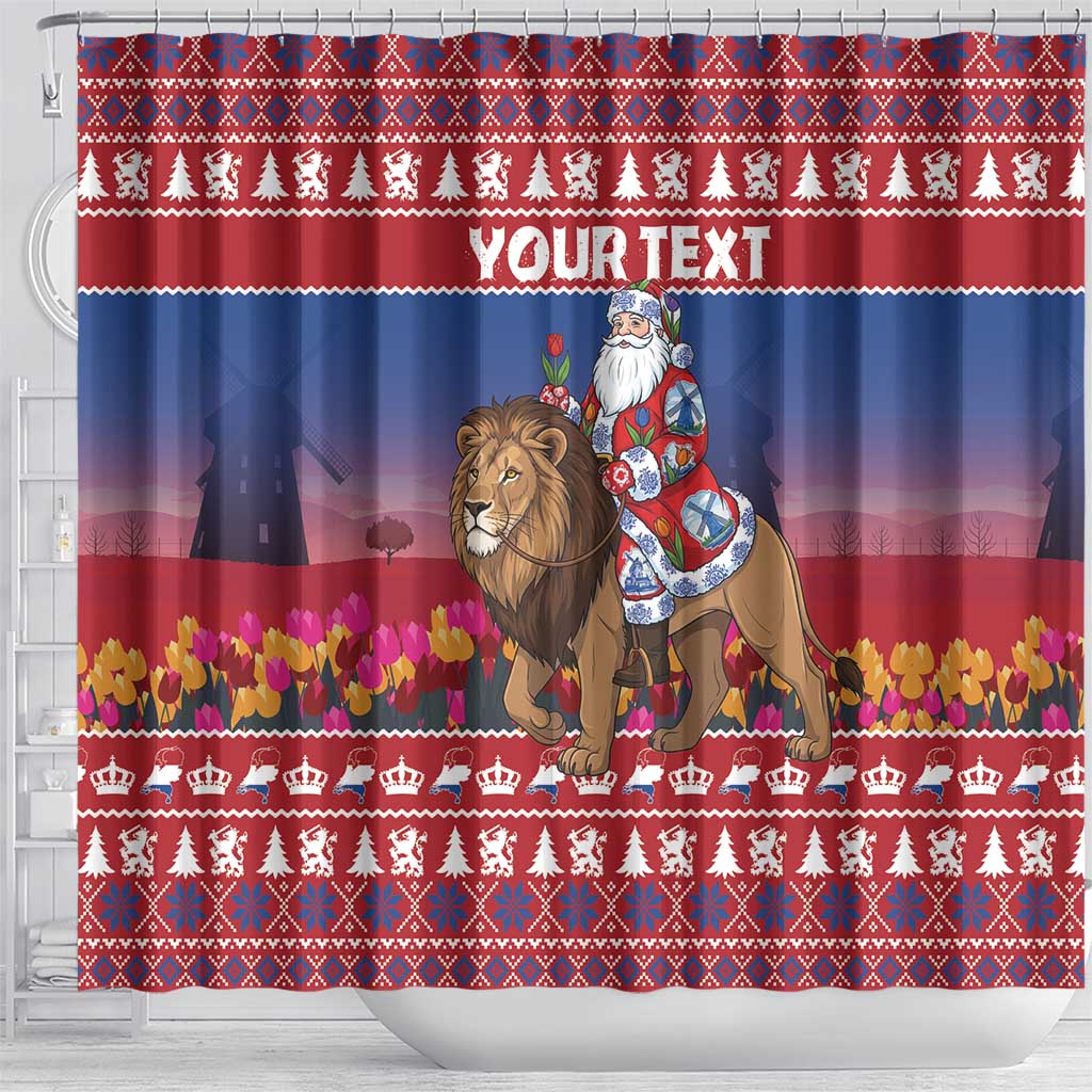 Netherlands Christmas Personalized Shower Curtain Santa Riding Lion Fijne Kerstdagen - Wonder Print Shop