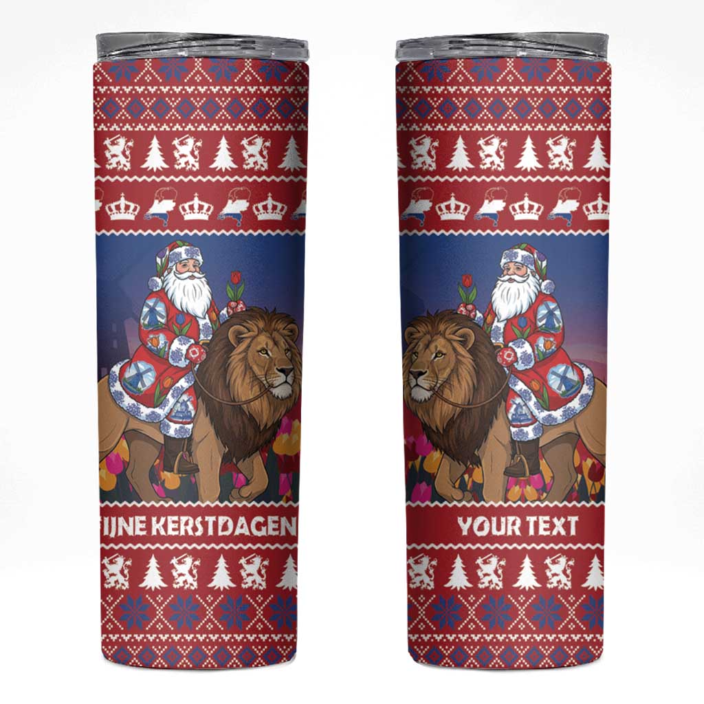 Netherlands Christmas Personalized Skinny Tumbler Santa Riding Lion Fijne Kerstdagen - Wonder Print Shop
