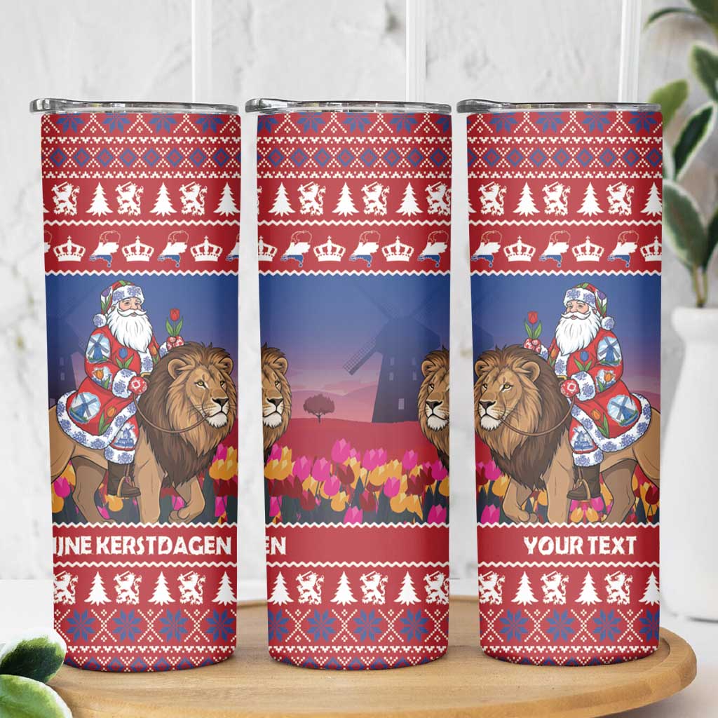 Netherlands Christmas Personalized Skinny Tumbler Santa Riding Lion Fijne Kerstdagen - Wonder Print Shop