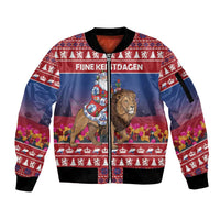 Netherlands Christmas Personalized Sleeve Zip Bomber Jacket Santa Riding Lion Fijne Kerstdagen - Wonder Print Shop