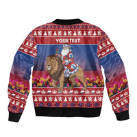 Netherlands Christmas Personalized Sleeve Zip Bomber Jacket Santa Riding Lion Fijne Kerstdagen - Wonder Print Shop