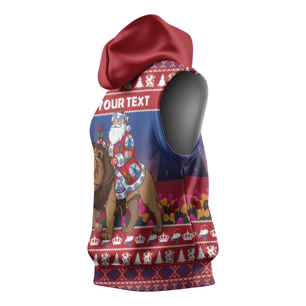 Netherlands Christmas Personalized Sleeveless Hoodie Santa Riding Lion Fijne Kerstdagen - Wonder Print Shop