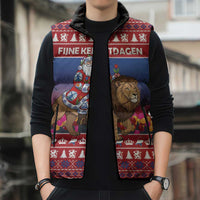 Netherlands Christmas Personalized Sleeveless Puffer Jacket Santa Riding Lion Fijne Kerstdagen - Wonder Print Shop