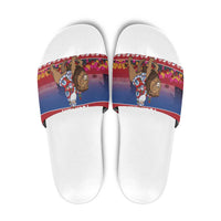 Netherlands Christmas Personalized Slide Sandals Santa Riding Lion Fijne Kerstdagen - Wonder Print Shop