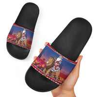Netherlands Christmas Personalized Slide Sandals Santa Riding Lion Fijne Kerstdagen - Wonder Print Shop