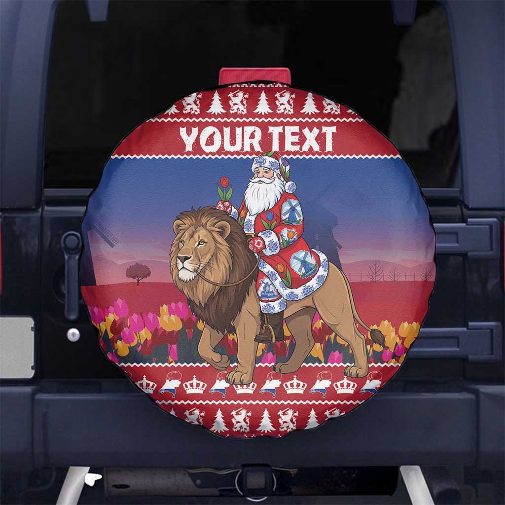 Netherlands Christmas Personalized Spare Tire Cover Santa Riding Lion Fijne Kerstdagen - Wonder Print Shop