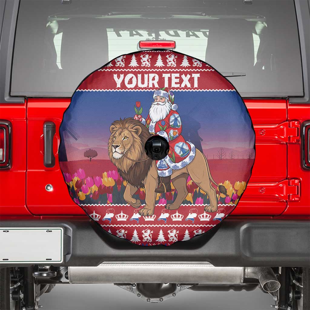 Netherlands Christmas Personalized Spare Tire Cover Santa Riding Lion Fijne Kerstdagen - Wonder Print Shop