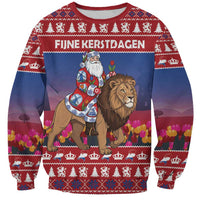 Netherlands Christmas Personalized Sweatshirt Santa Riding Lion Fijne Kerstdagen - Wonder Print Shop