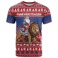 Netherlands Christmas Personalized T Shirt Santa Riding Lion Fijne Kerstdagen - Wonder Print Shop