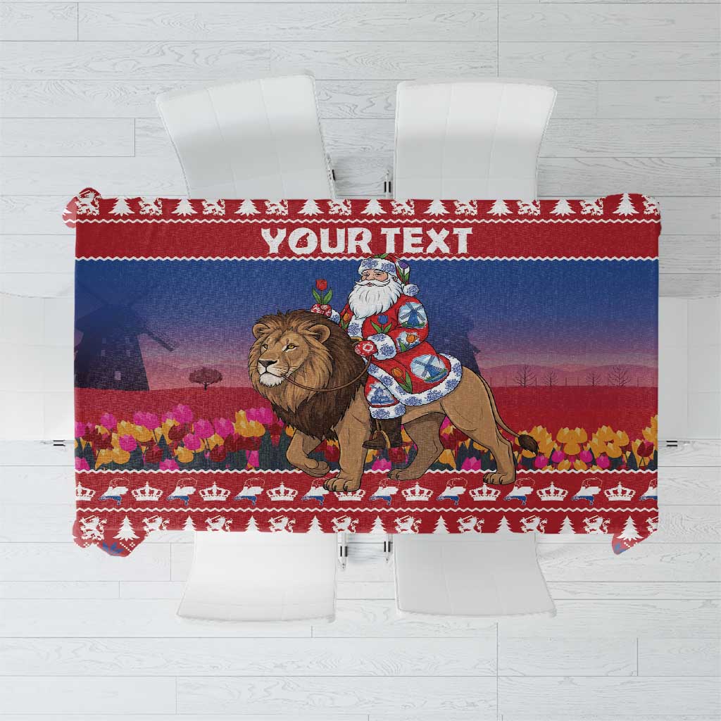 Netherlands Christmas Personalized Tablecloth Santa Riding Lion Fijne Kerstdagen - Wonder Print Shop