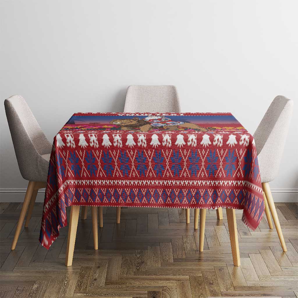 Netherlands Christmas Personalized Tablecloth Santa Riding Lion Fijne Kerstdagen - Wonder Print Shop
