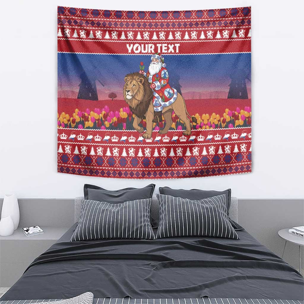 Netherlands Christmas Personalized Tapestry Santa Riding Lion Fijne Kerstdagen - Wonder Print Shop