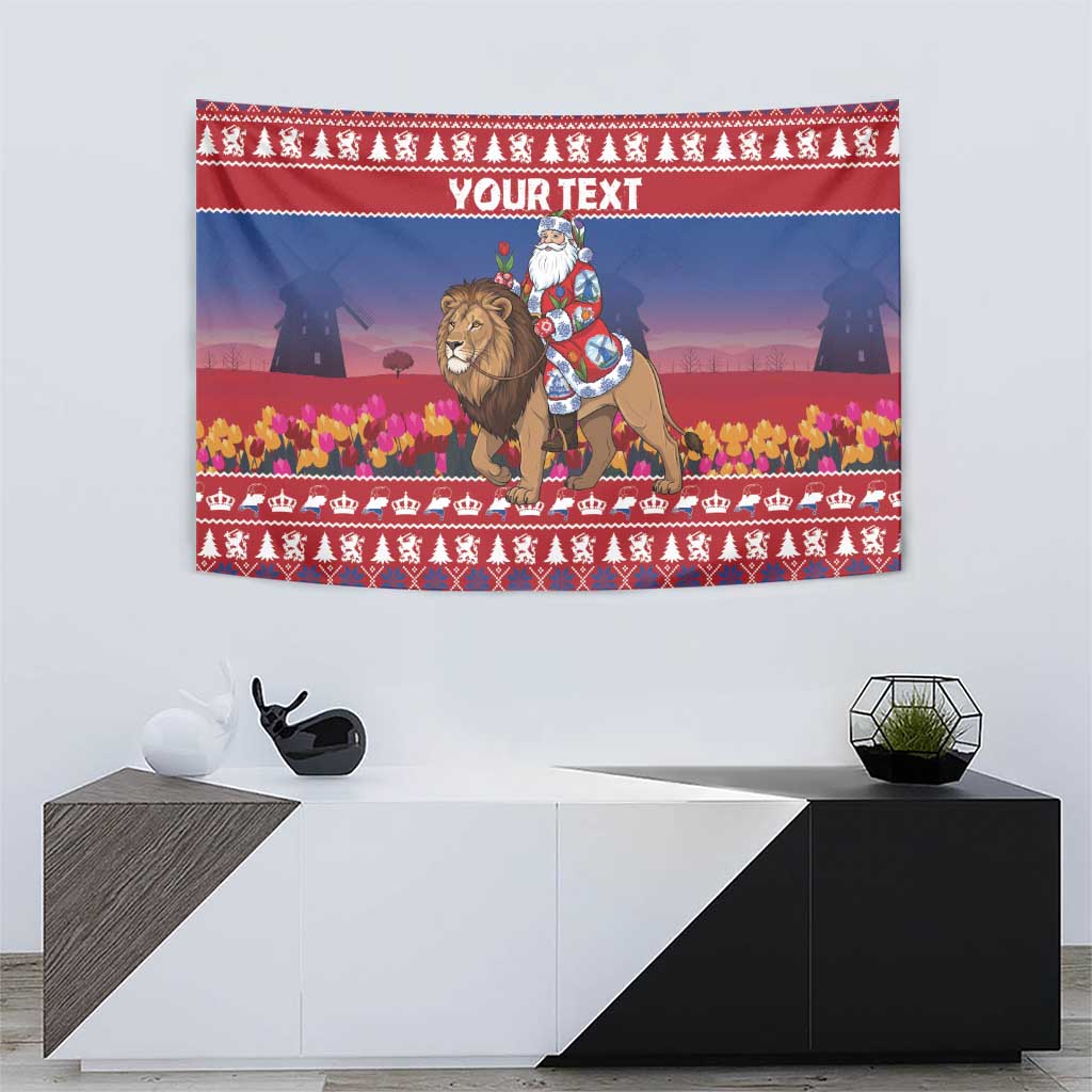 Netherlands Christmas Personalized Tapestry Santa Riding Lion Fijne Kerstdagen - Wonder Print Shop
